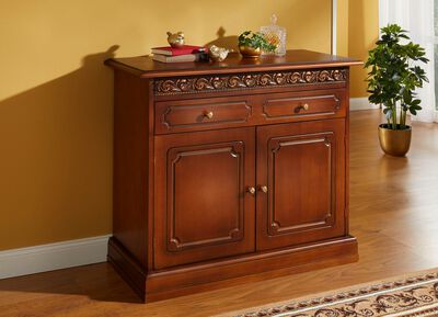 Ladekastserie met echt houtfineer en gesneden decoraties 