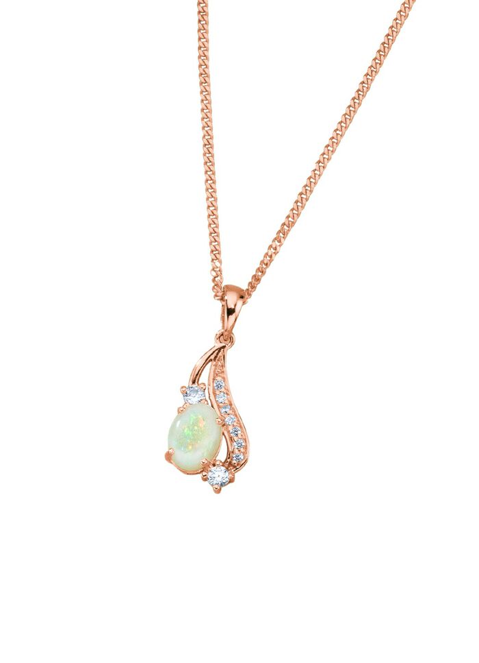 Kettinghanger met Singaporeketting, echt opaal en synth. zirkonia 