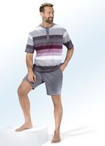 Hajo ademende comfort shortama met garengeverfd streepmotief, knoopsluiting, borstzakje 