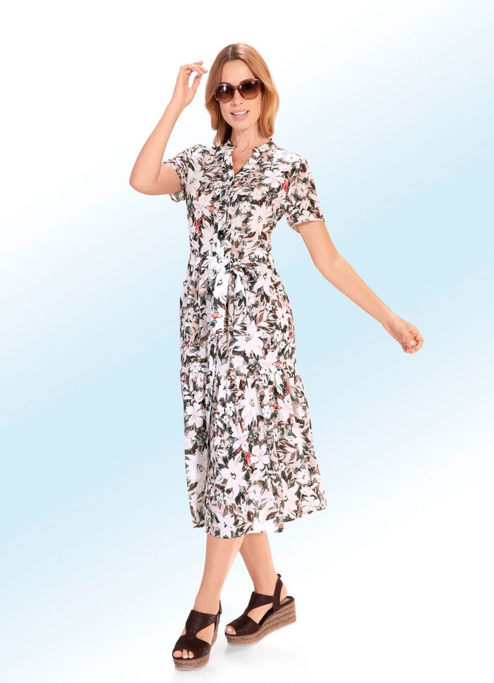 Jurk met knoopceintuur en sierknoopsluiting 