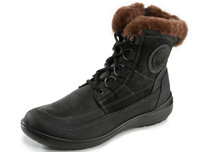 Veterlaarsjes met voering van echt lamsleer ZWART