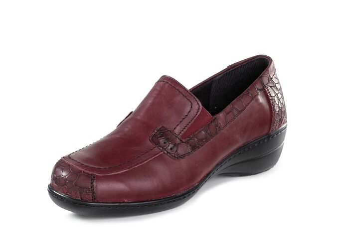 ELENA EDEN pantoffels van gedeeltelijk krokodillenreli&euml;f, gearceerd nappaleer BORDEAUXROOD