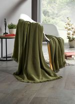 Deken en kussensloop in een leuke gebreide look GROEN