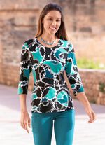 Expressief shirt met all-over design TURQUOISE-ZWART-PETROL