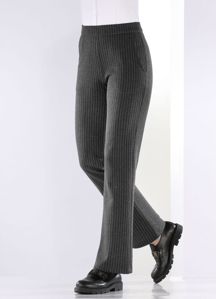 Broek met krijtstreep in een modieuze wijdte ANTRACIET-LICHTGRIJS