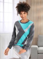 Intarsia trui GRAFIETGRIJS-TURKOOIS