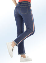 Jeans met een modieuze sierband JEANS BLAUW-ECRU-ORANJE