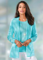 Gebreid twinset met mix van patronen 