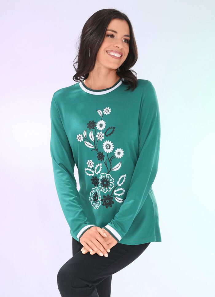 Shirt met contrastprint in 2 kleuren GROENTE