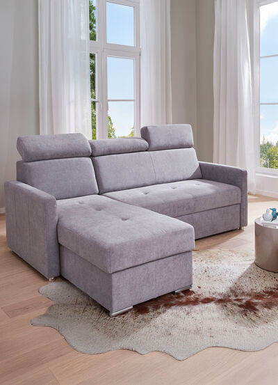 Hoekbank met slaapfunctie, met links of rechts monteerbare ligbank 