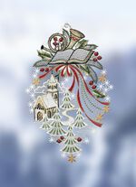 Raamdecoratie van echt kantwerk uit Plauen 