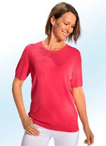 Trui met gestructureerde bloemen en strassversiering 