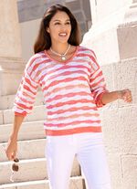 trui met strepenmotief WIT-GARNALENBEIGE GEM&Ecirc;LEERD