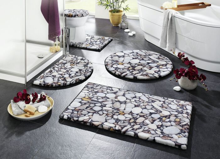 Onderhoudsvriendelijke en duurzame badmattenset met kiezelsteen-motief NATUUR