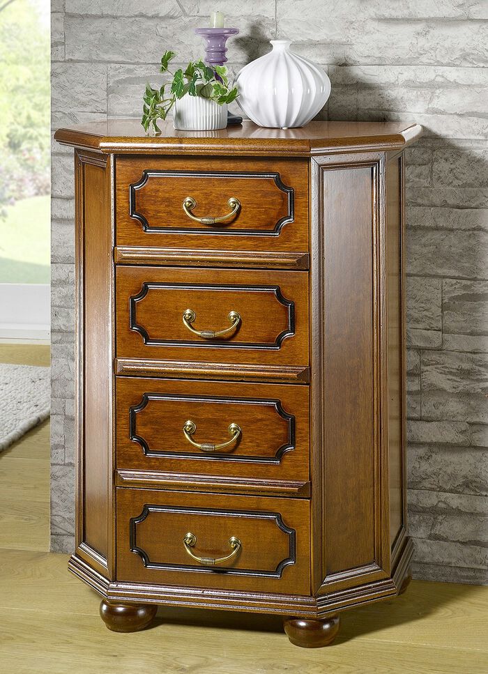 Commode met schuiflades met gedetailleerd houtsnijwerk NOTENBOOM