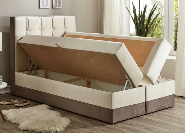 Boxspringbed met topmatras en 2 bedlades BEIGE-BRUIN