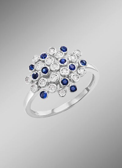 Hoogwaardige damesring met saffier en diamanten 