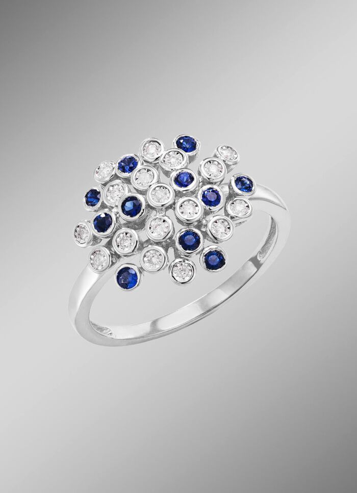 Hoogwaardige damesring met saffier en diamanten 