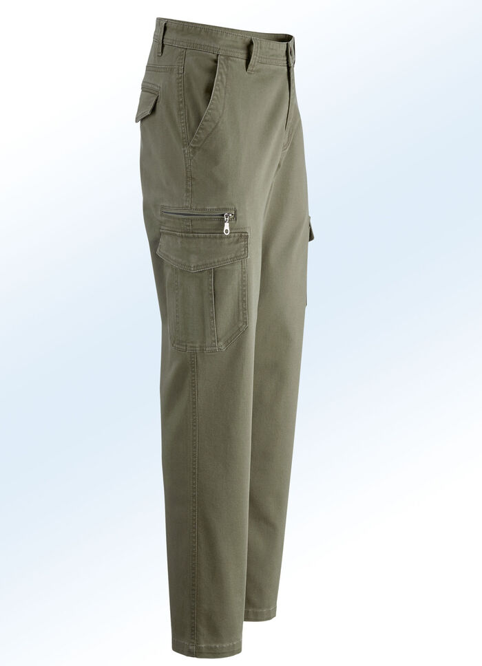 Broek met cargozakken in 3 kleuren OLIJFGROEN