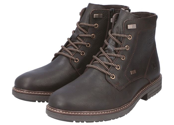 Rieker veterlaars met warme voering van lamsleer en pluche materiaal DONKERBRUIN