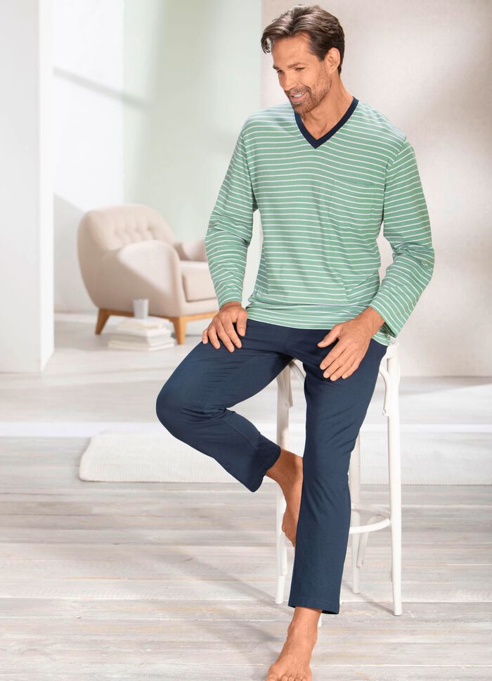 Pyjama met V-hals en open uiteinden 