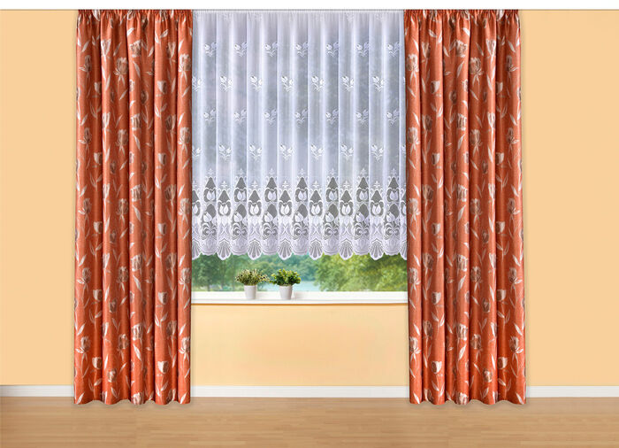 Bloemenvitrage met automatische plooiband 1:3 