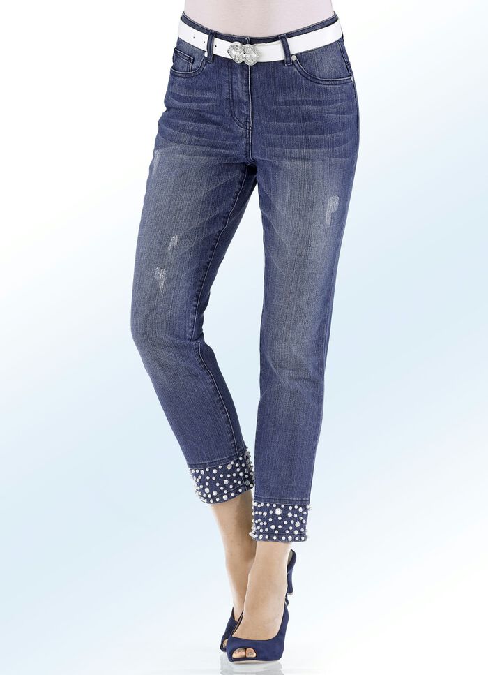 7/8-jeans bezet met parels en siersteentjes JEANSBLAUW