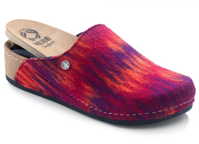 Mubb pantoffels gemaakt van wolvilt ROOD-MEERKLEURIG