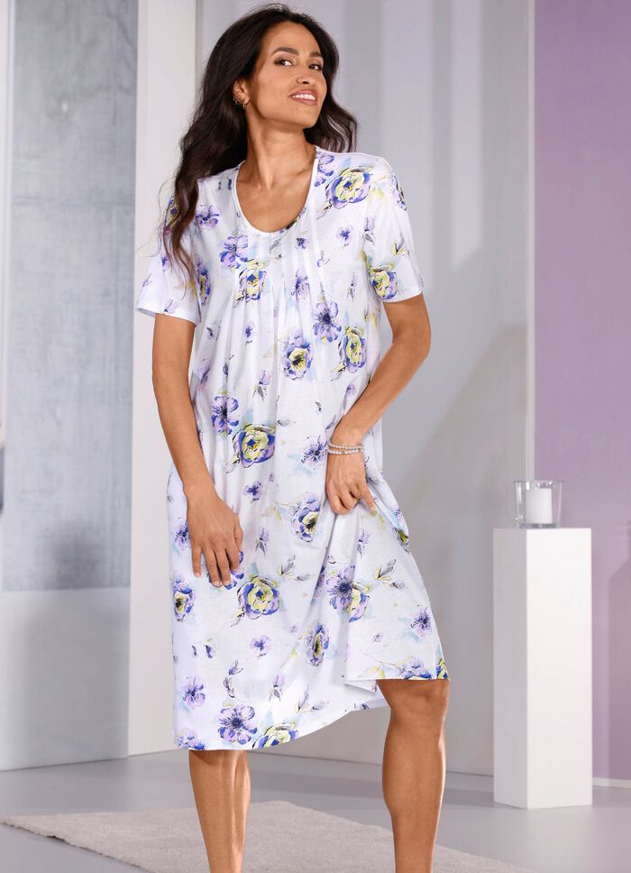 Nachthemd, knielang, met geweldige print en verfijnde plooien 