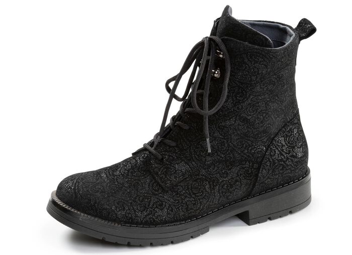 Waldl&auml;ufer, comfortabele dames enkellaarsjes, breedte G, met uitneembaar voetbed ZWART