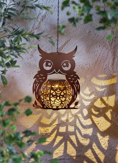 Hanglamp op zonne-energie met uilenmotief 
