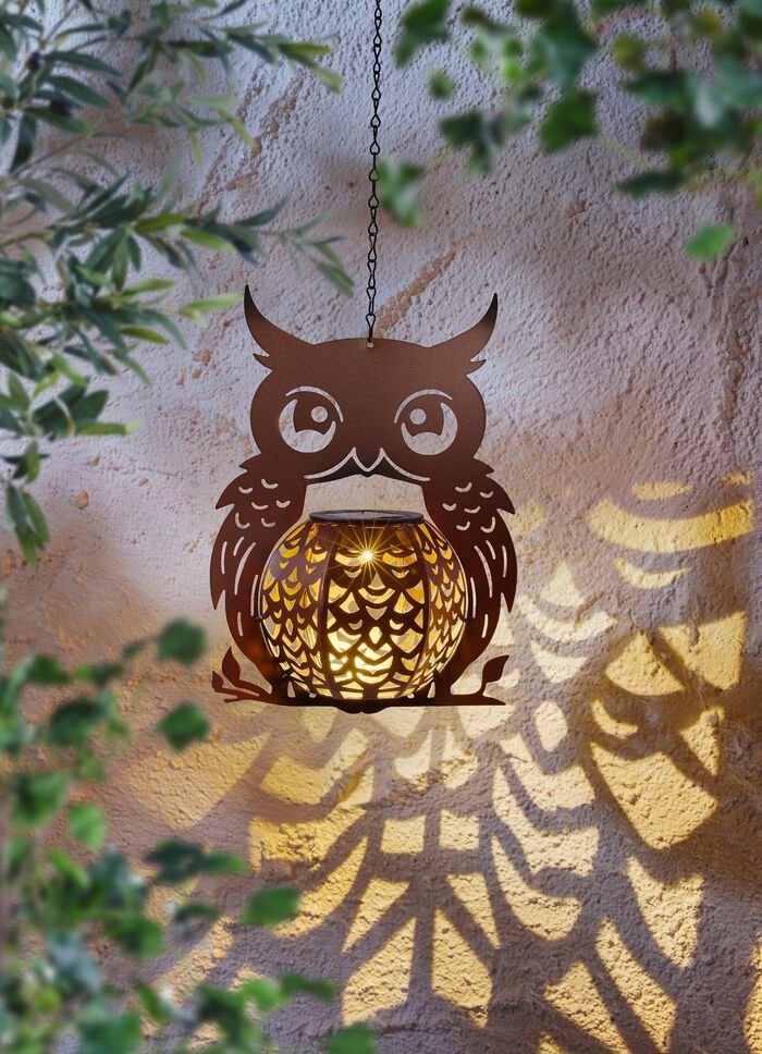 Hanglamp op zonne-energie met uilenmotief 