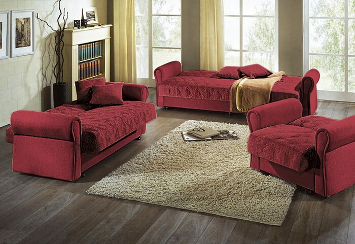 Gestoffeerde groep in 3 delen, met bedkast BORDEAUX