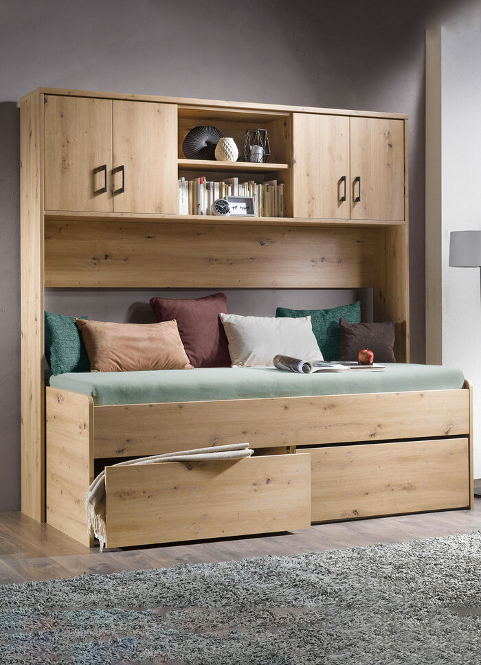 Bed met 2 lades AMBACHTELIJKE EIK