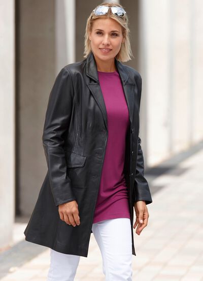 Korte leren jas met reverskraag 