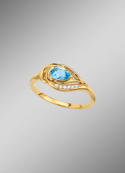 Damesring met echte blauwe topaas 