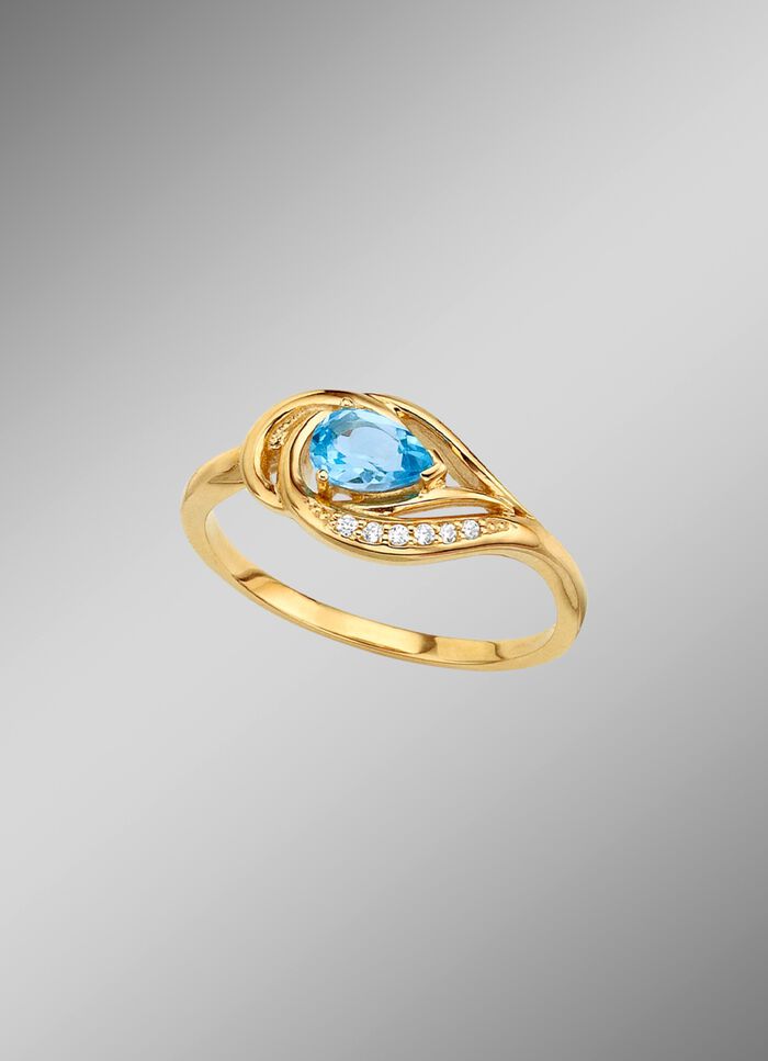 Damesring met echte blauwe topaas 