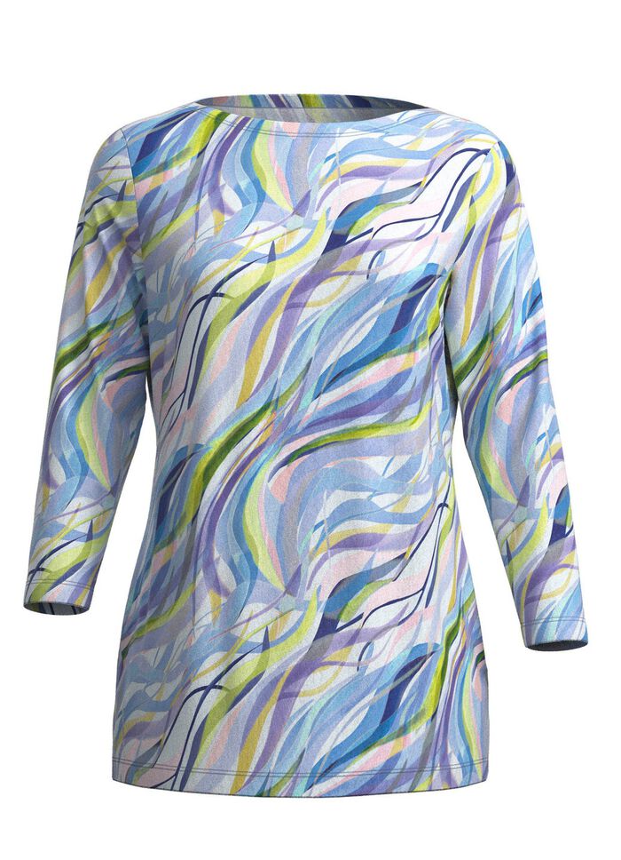 Fijngebreide trui met all-over print ECRU-BLAUW-MULTICOLOR