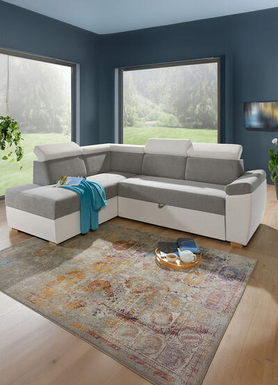 Gestoffeerde hoek met bedfunctie en verstelbare hoofdsteunen 