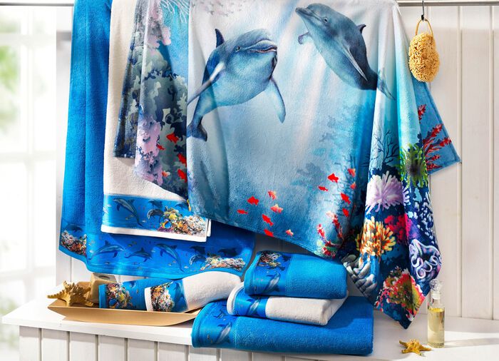 Handdoekenset met een opwindende onderwaterwereld BLAUW