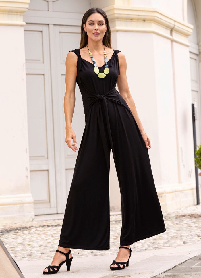 Jumpsuit met aangehechte tailleband in 3 kleuren ZWART