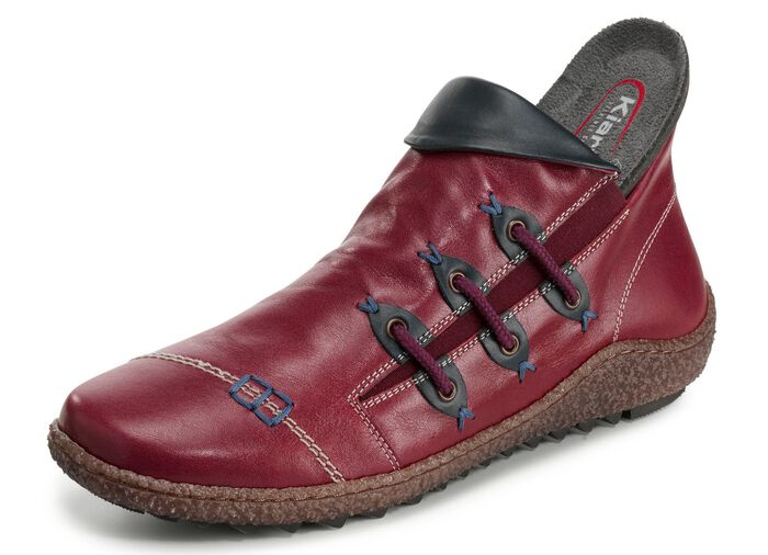 Laarsje van nappaleer met decoratieve elastische inzet BORDEAUX-BLAUW