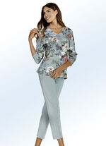 Pyjama, lange mouwen met V-hals en inkjetprint JADE-KLEURRIJK