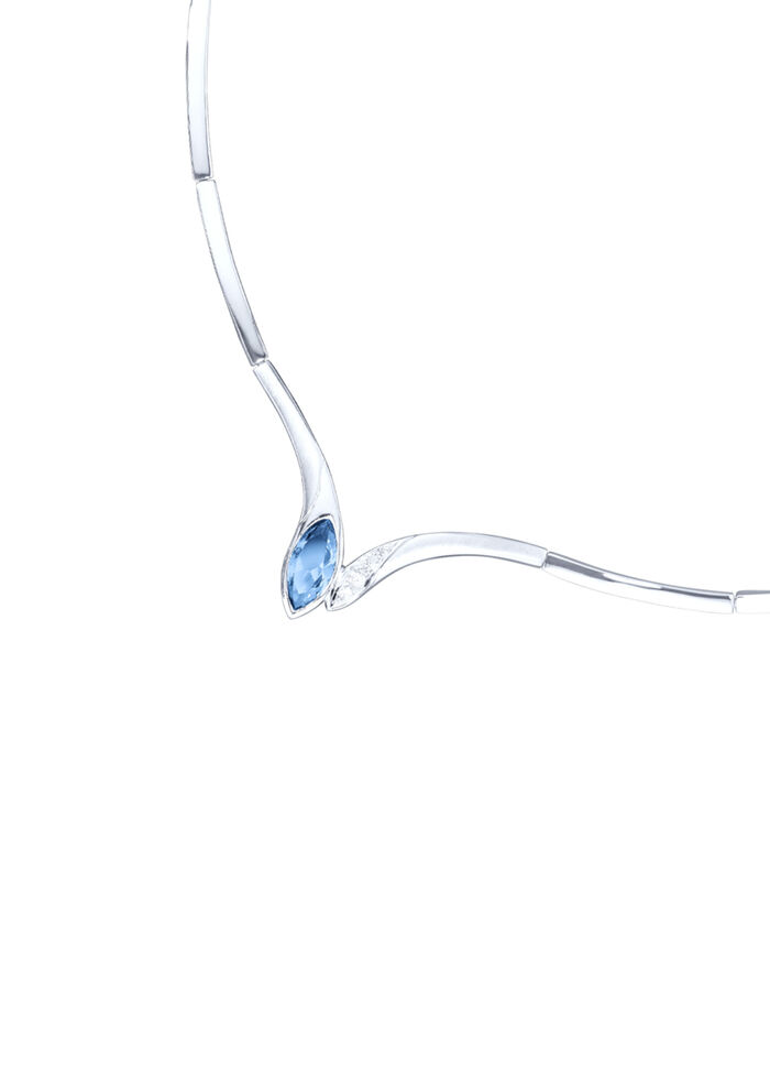 Halsketting met synth. zirkonia in wit en aquamarijnblauw 