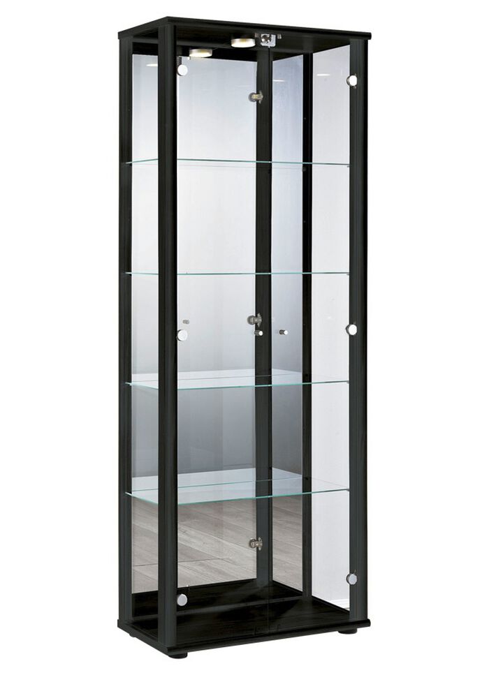 Vitrine, 2 deuren, voorzien van LED verlichting ZWART