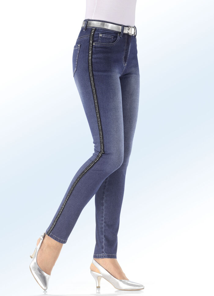 Jeans met glinsterende sierband DONKERBLAUW