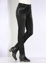 Jeans met siernaden en strass-steentjes ZWART