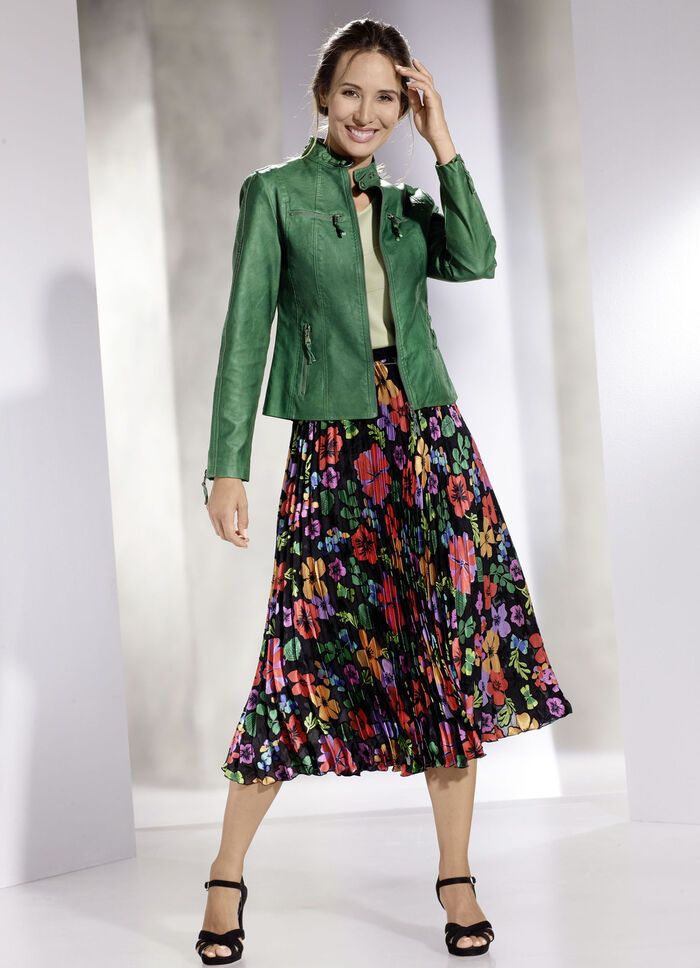 Geplooide rok met bloemdessin ZWART-MEERKLEURIG