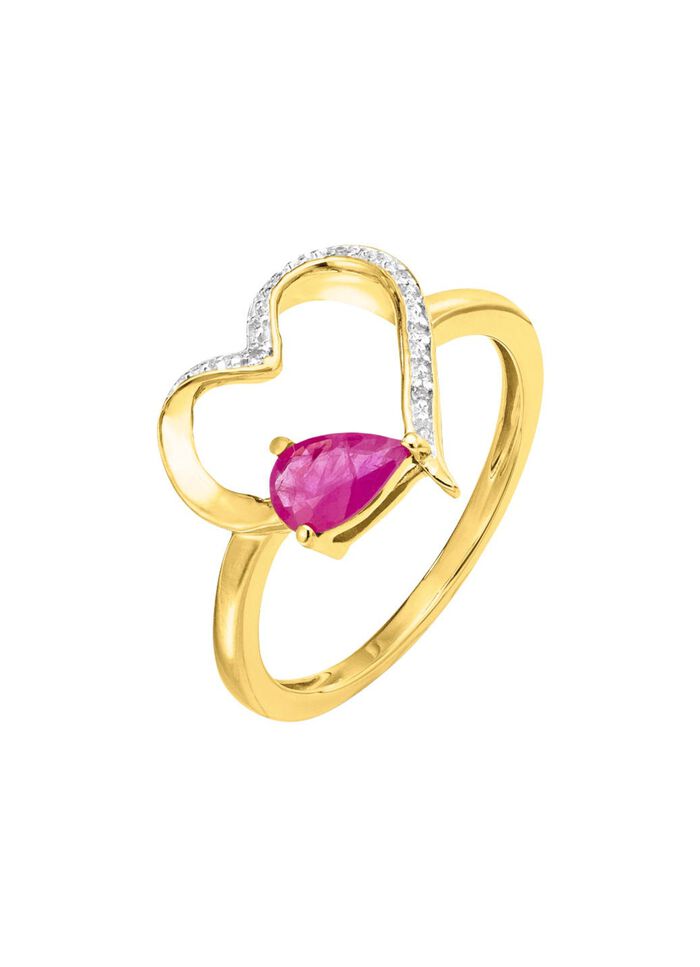 Damesring met echte robijn in de hartvormige ringkop 