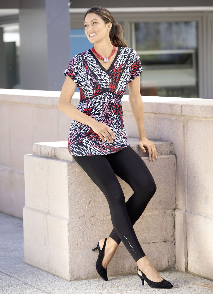 Leggings met elegant glanzend decoratief motief ZWART